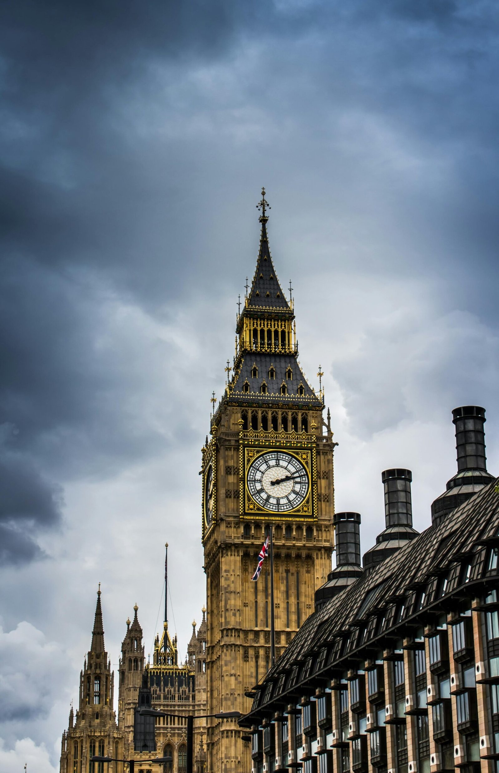 Stunning view of Big Ben in London with dramatic clouds overhead, showcasing iconic architecture.